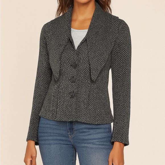 Anthropologie Sleeping On Snow Herringbone Wool Cotton Sweater Cardigan - Picture 1 of 12